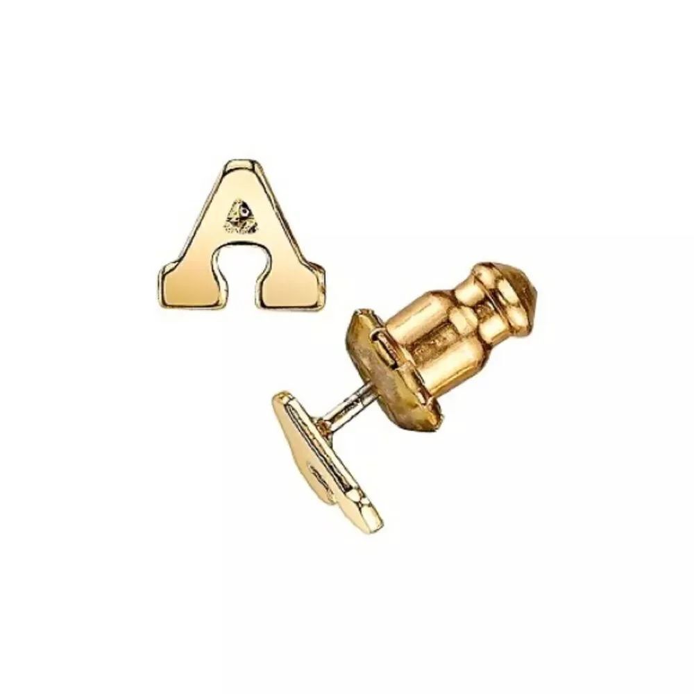 2028 1928 14K Gold-Dipped Initial "A" Button Earrings NWT
